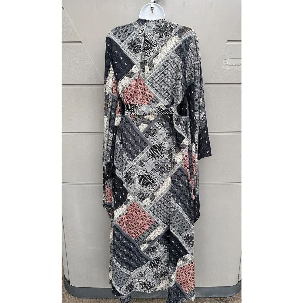 Jennafer Grace Handmade Belted Kimono Duster In Earl Grey Scarf Patchwork Boho L - Picture 9 of 11